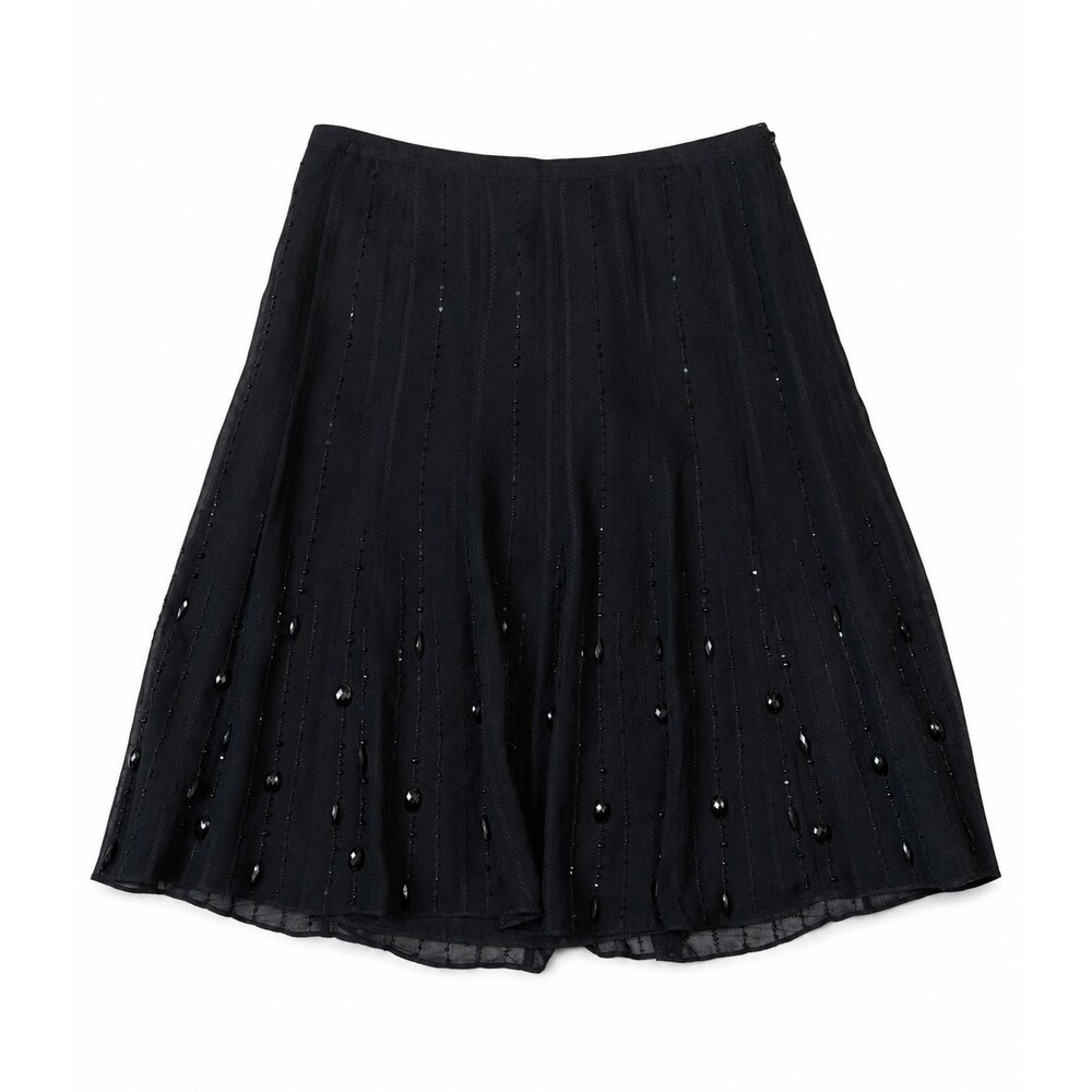 Women's Ann Taylor Petites Black Beaded Silk A-line Skirt Size 4P